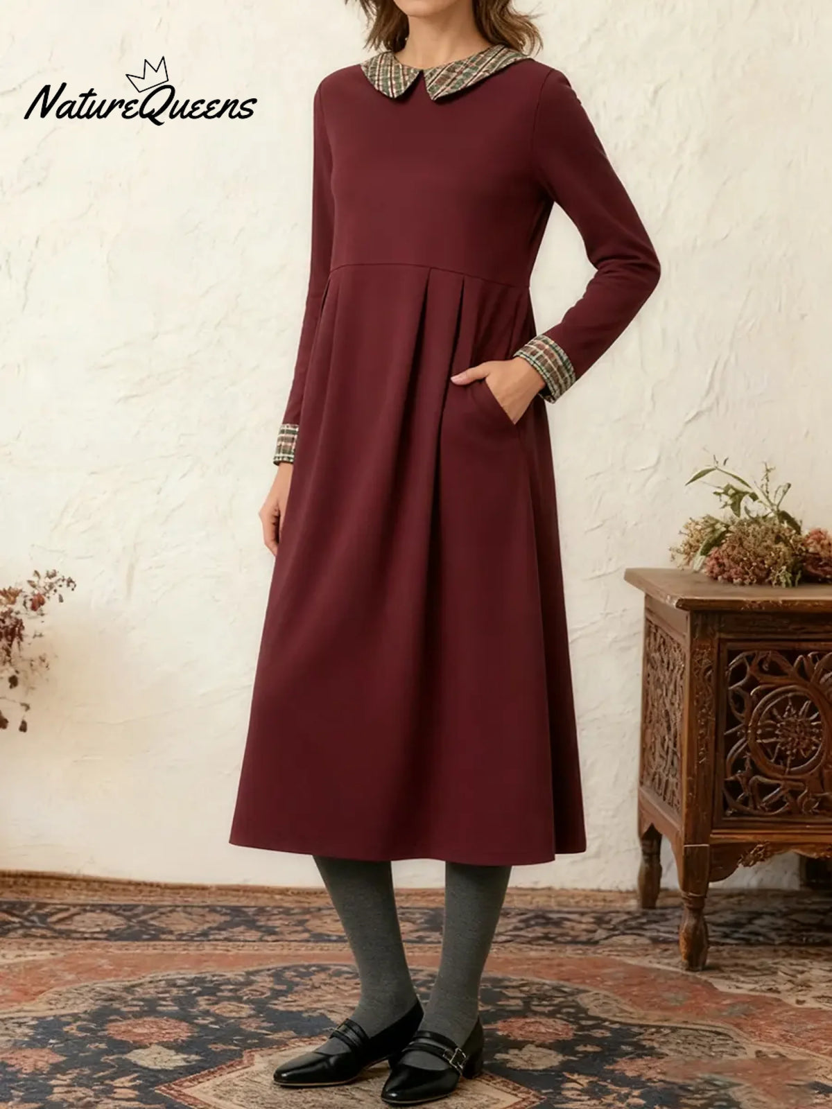 Women's Comfortable Patchwork Plaid Cotton Dress