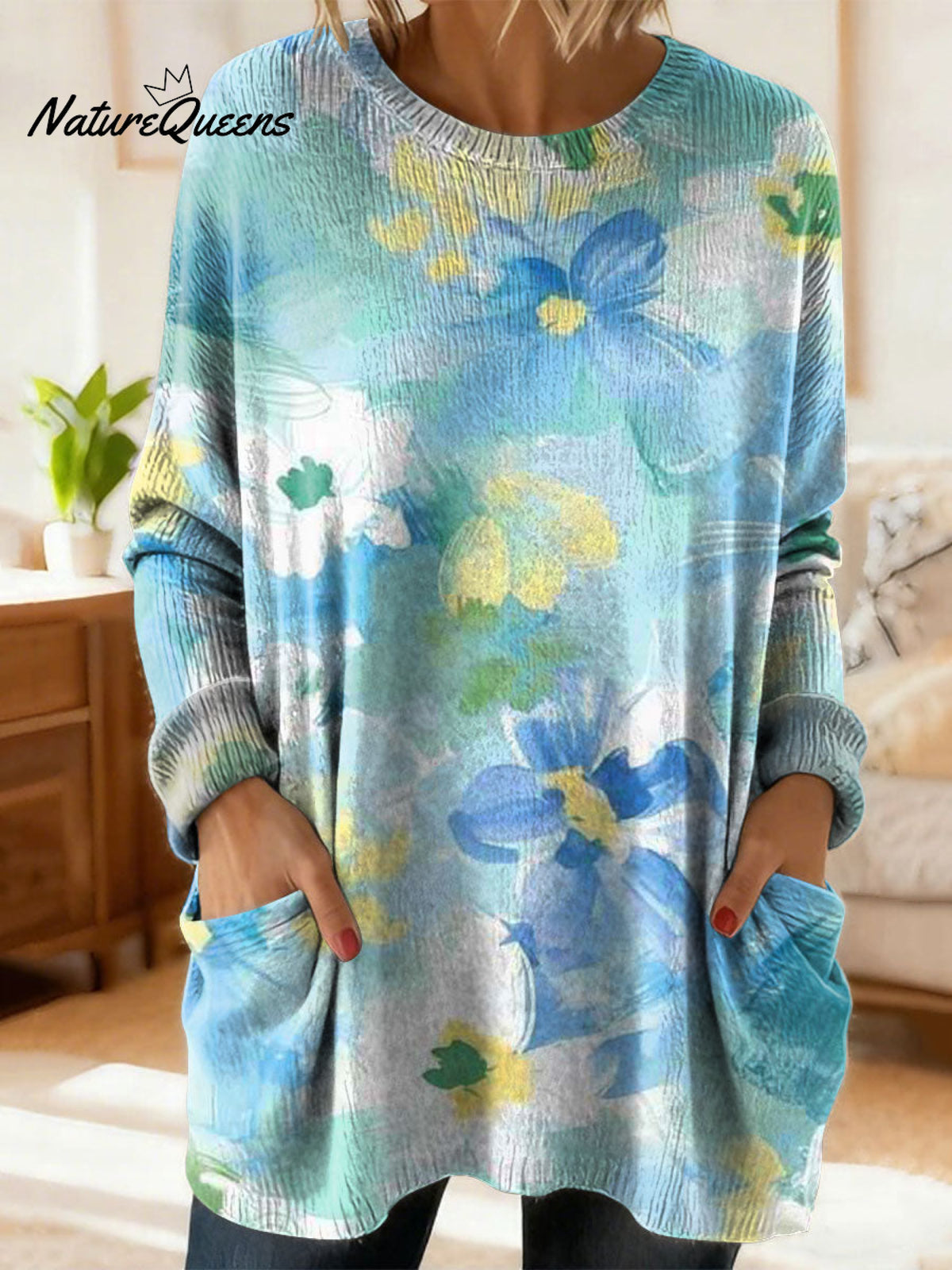 Women's Lovely Floral Flowers Pattern Art Print Casual Cotton Knitted Sweater