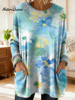 Women's Lovely Floral Flowers Pattern Art Print Casual Cotton Knitted Sweater