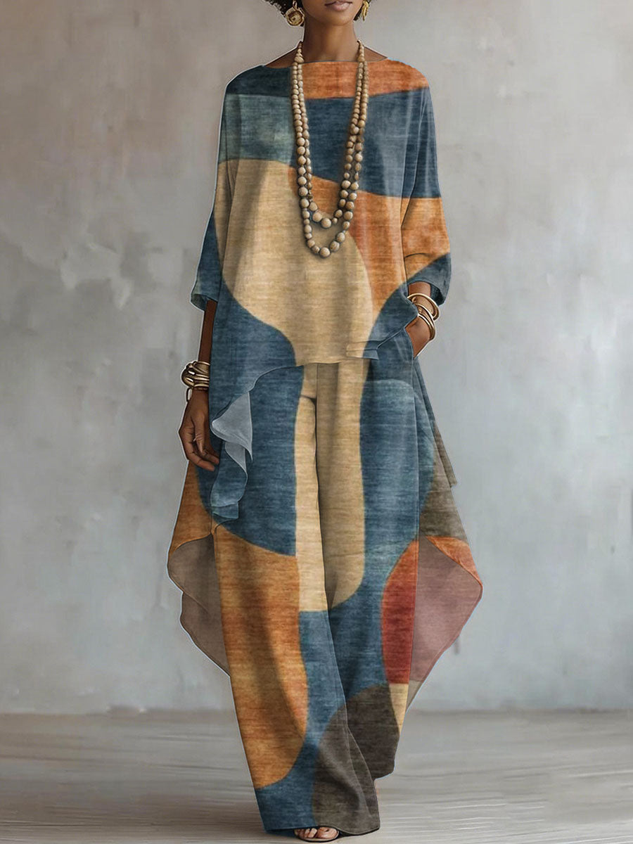 Elegant Retro Geometry Print Two-piece Set