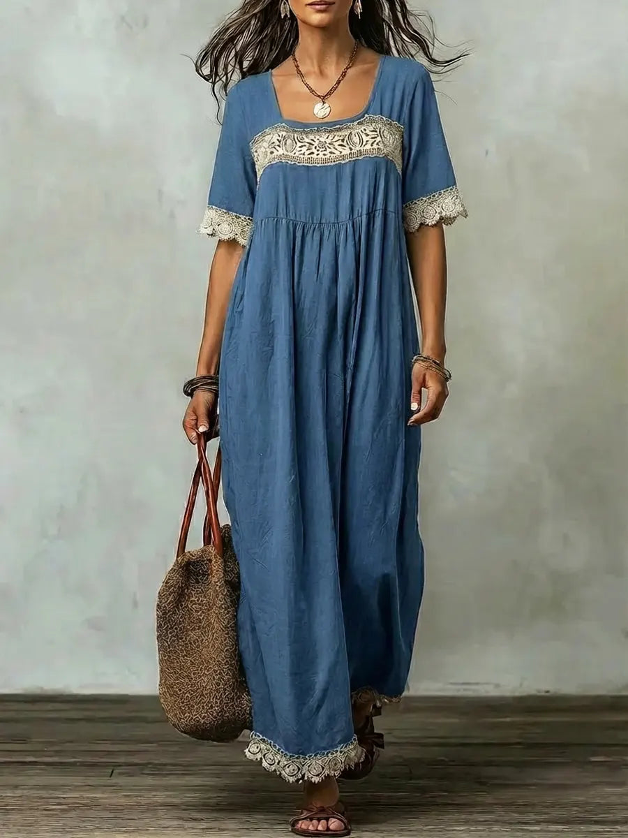 Women's Retro Ethnic Floral Art Casual Stylish Cotton Linen Dress