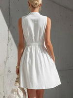 Women's Retro Sleeveless V-neck White Cotton-linen A-line Dress