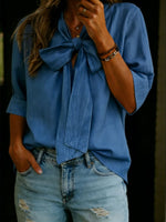 Women's Solid Color Tie-front Linen Cotton Shirt