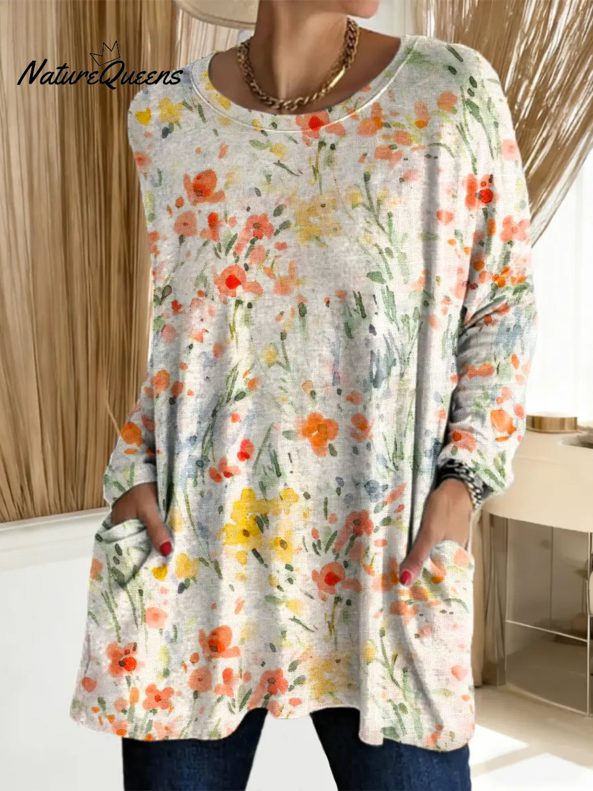 Women's Floral Pattern Art Print Casual Cotton T-shirt