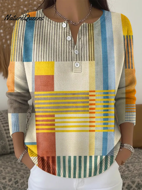 Geometric Yellow Print Buttoned Cardigan Sweater