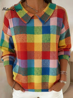 Colorful Square Art Print Peter Pan Collar Pullover Sweater