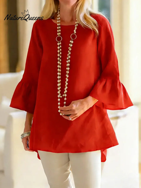 Women's Solid Color Round Neck Three-quarter Sleeve Casual Loose Cotton And Linen Top