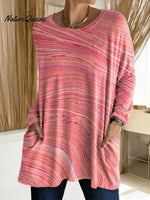 Women's Abstract Stripe Pattern Art Print Casual Cotton T-shirt