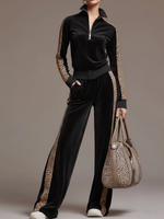 Casual Sporty Retro Leopard Print Sweatshirt And Wide-leg Pants Two-piece Set