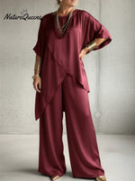 Women's Elegant Satin Top And Wide-leg Pants Two-piece Set