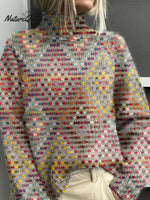 Women's Geometric Pattern Art Print Casual Turtleneck Sweater