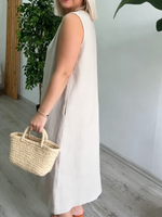 Elegant Beaded-collar Cotton-linen Dress