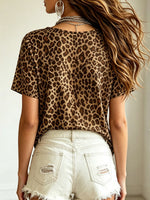 Women's Retro Leopard Art Casual Short Sleeve Cotton Linen Shirt