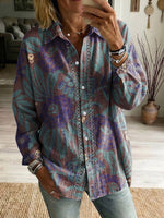 Floral Flowers Art Patterns Casual Patchwork Openwork Webbing Linen And Cotton Shirt