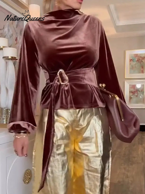 Women's Half-Turtleneck Long-Sleeved Casual Loose Velvet Top