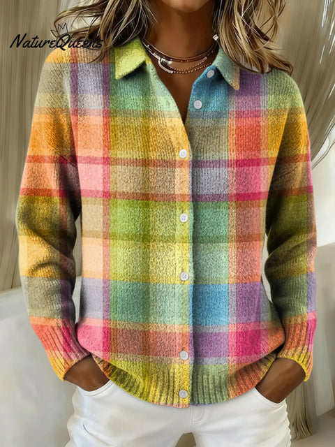 Women's Gradient Stripes Printed Collared Sweater