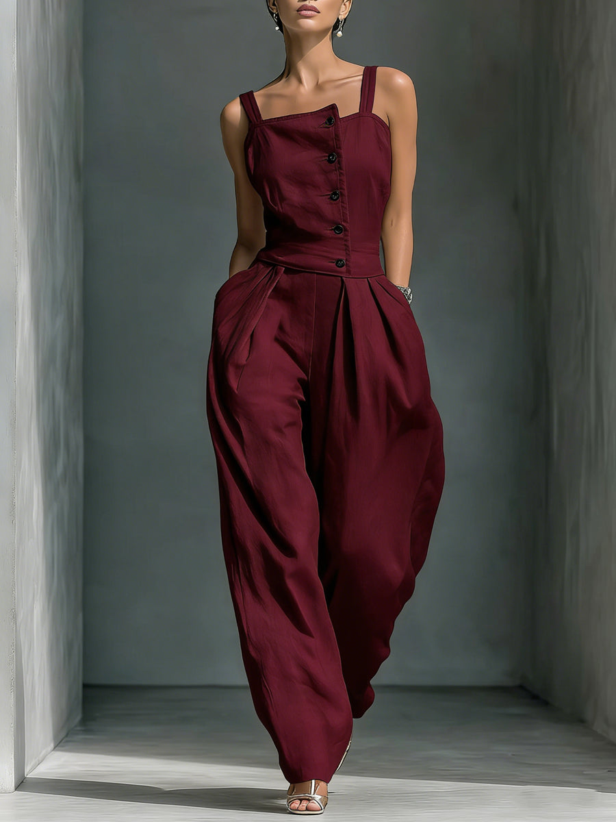 Women's Sleeveless Jumpsuit High-waisted Trousers