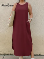 Women's Elegant Linen Dress With A Curved Hem