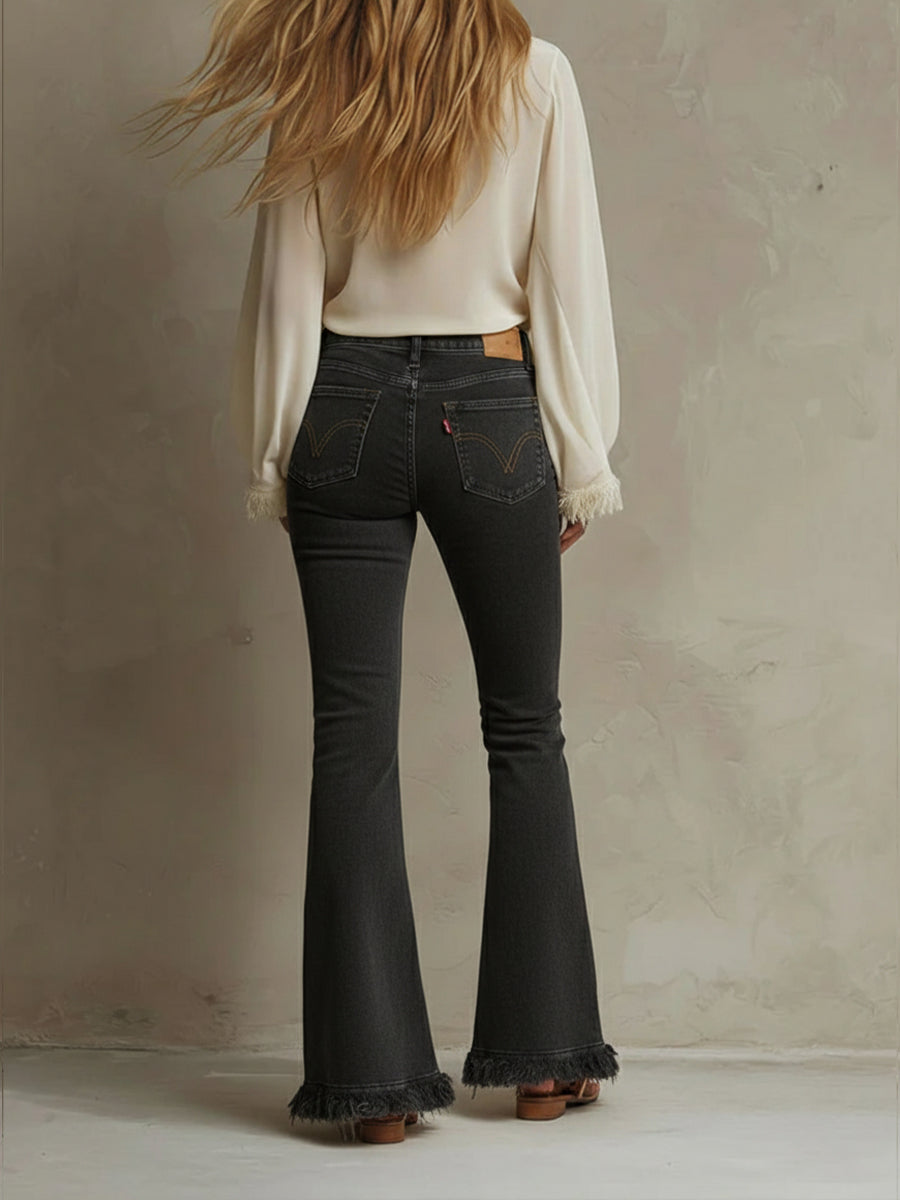 Casual Fringed Flared Jeans