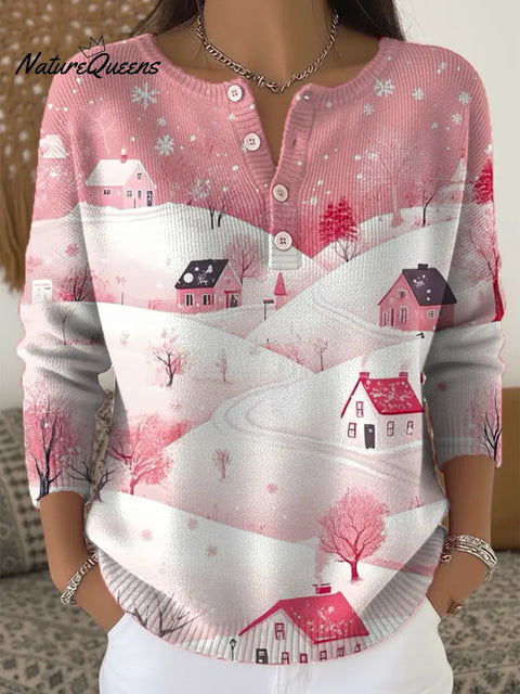 Women's Christmas Pattern Art Print Casual Cardigan Sweater