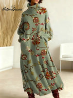 Women's Floral Pattern Art Print Casual Cotton Knitted Dress