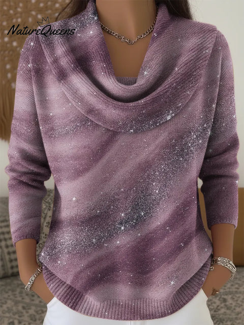 Women's Gradient Pink Stripes Print Cowl Neck Sweater