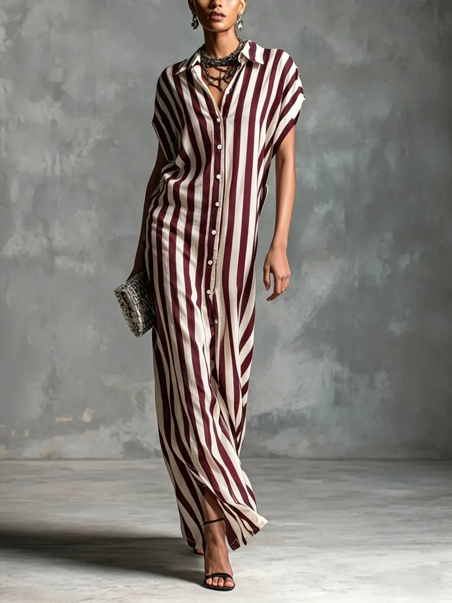 Women's Minimalist Vertical Stripe Shirt Dress