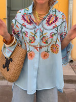Casual And Comfortable Floral-print Linen And Cotton Shirt