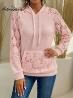 Women's Patchwork Lace Waffle Cotton Hooded Sweatshirt