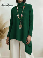 Women's Cozy High-neck Pullover Sweater With Asymmetrical Hem