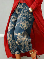 Elegant Floral Decorative Patterns Women's Denim Pants