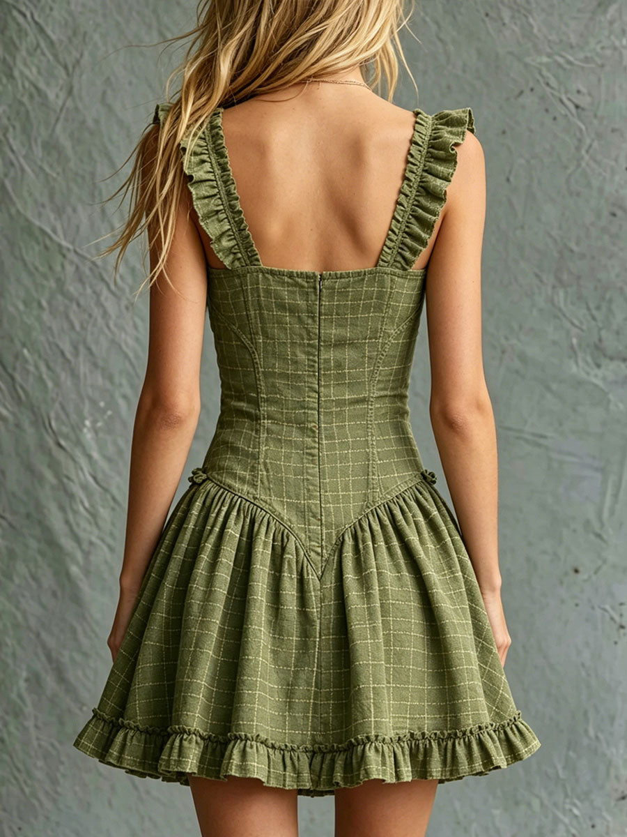 Women's Olive Green Plaid Slim-fit Mini Skirt