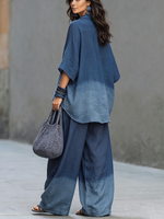 Casual & Cozy Gradient Indigo Cotton Two-piece Set