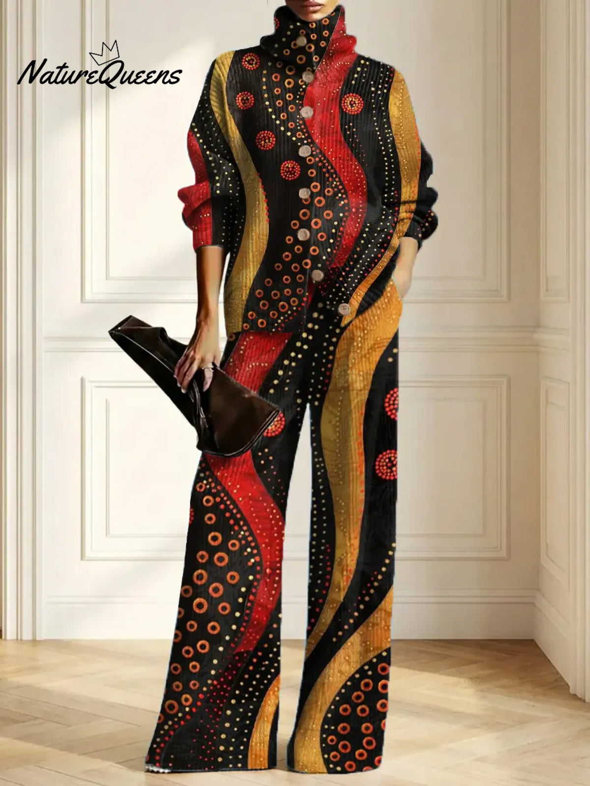 Women's Abstract Pattern Art Print Casual Cotton Knitted Suits