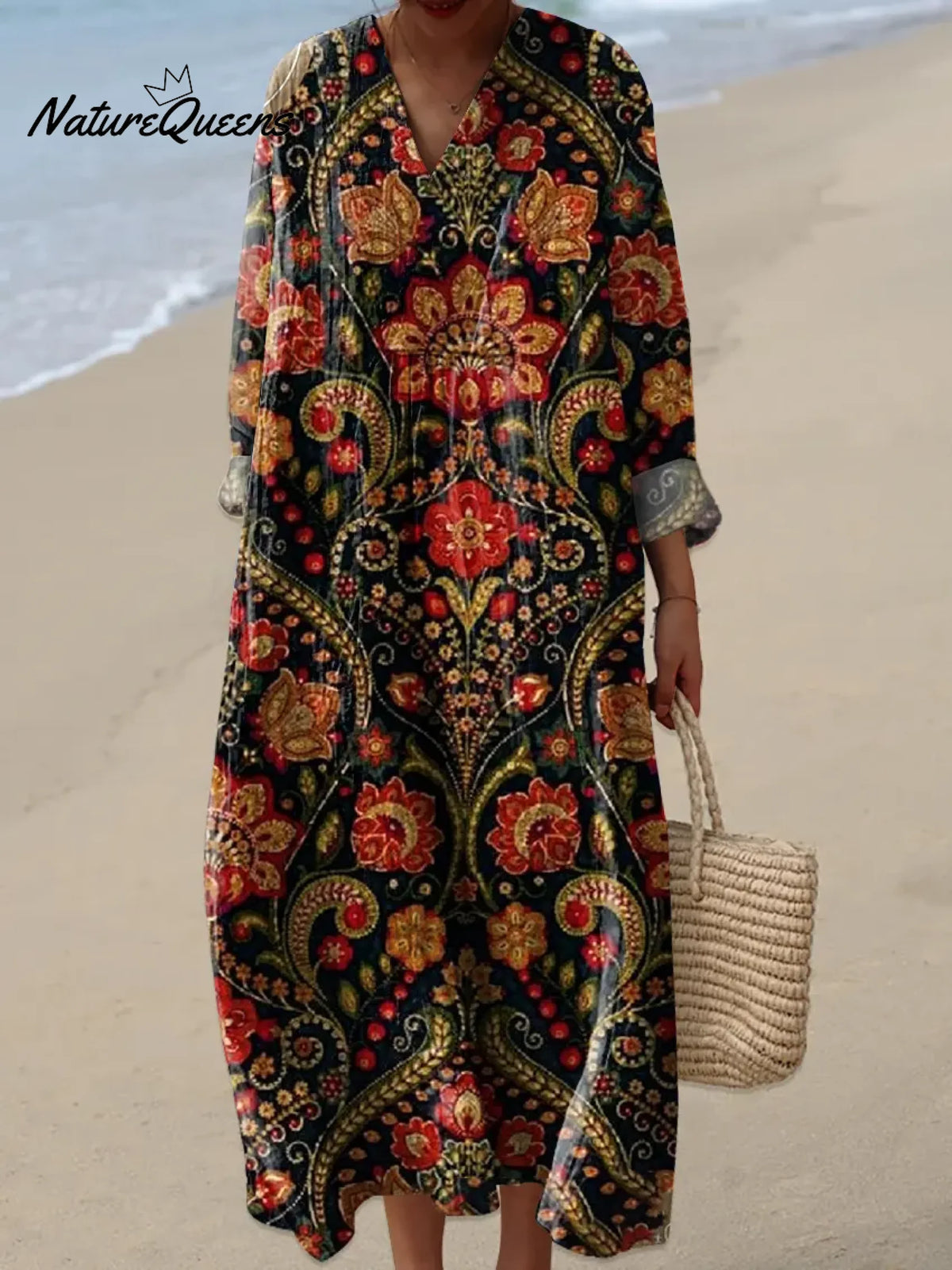 Women's Vintage Flower Art Print Casual Dress