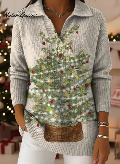 Women's  Christmas  Tree Art Print Casual Sweater