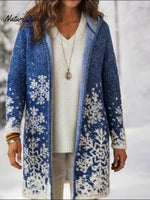 Blue Snowy Night Knitted Hooded Cardigan