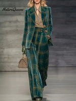 Women's Velvet Plaid Suit Jacket And Trousers Two-piece Set