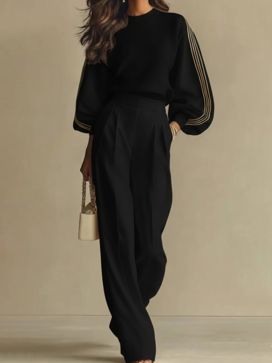 Casual Cozy Sweatshirt And Wide-leg Pants Two-piece Set