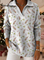 Floral Decorative Patterns Women's Casual Shirt Collar Long Sleeve Sweater