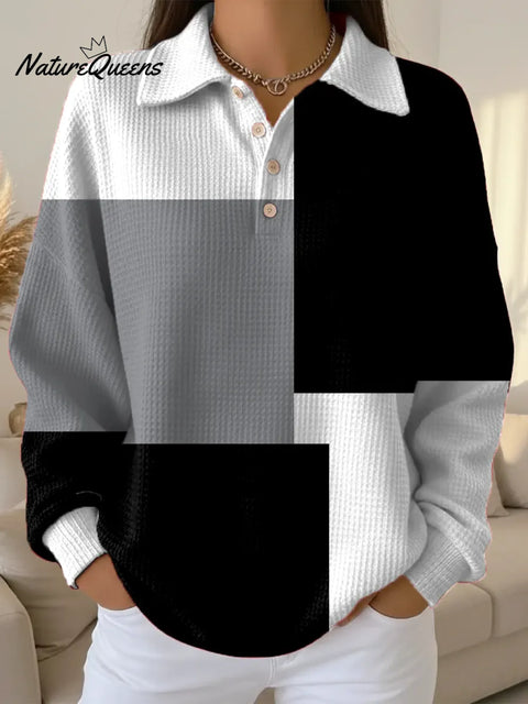 Women's Geometric Pattern Art Print Casual Cotton Waffle Sweatshirt