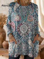 Women's Vintage Pattern Art Print Casual Cotton Knitted Sweater