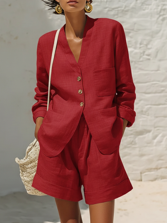 Casual And Minimalist Linen-cotton Two-piece Set