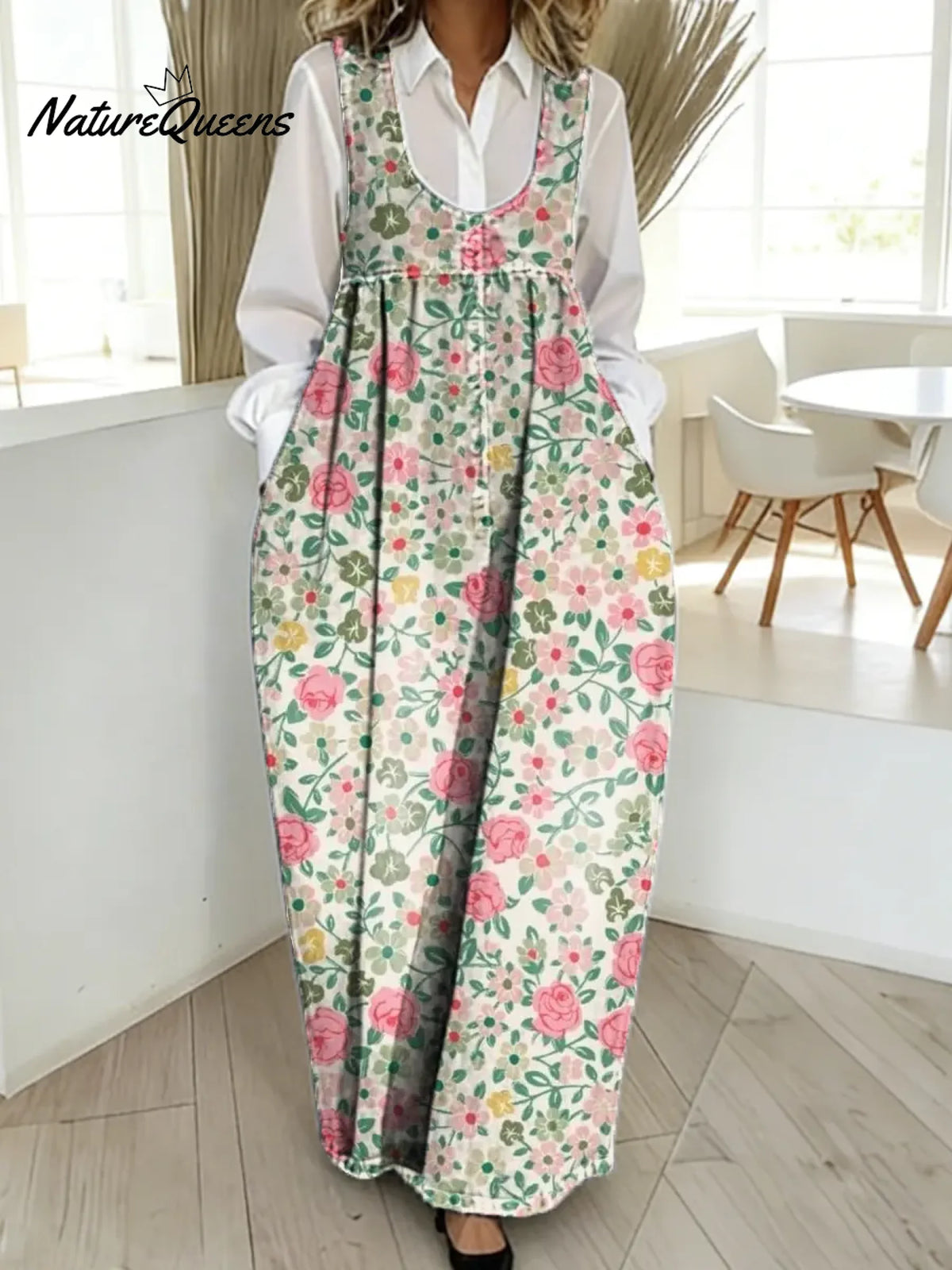 Women's Floral Pattern Art Print Casual Cotton Denim Dress