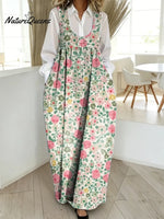 Women's Floral Pattern Art Print Casual Cotton Denim Dress