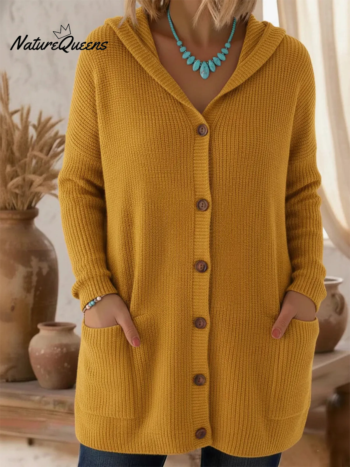 Women's Loose-fitting Cozy Solid Color Hooded Cardigan Sweater