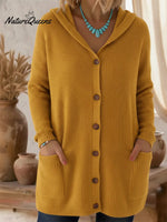 Women's Loose-fitting Cozy Solid Color Hooded Cardigan Sweater