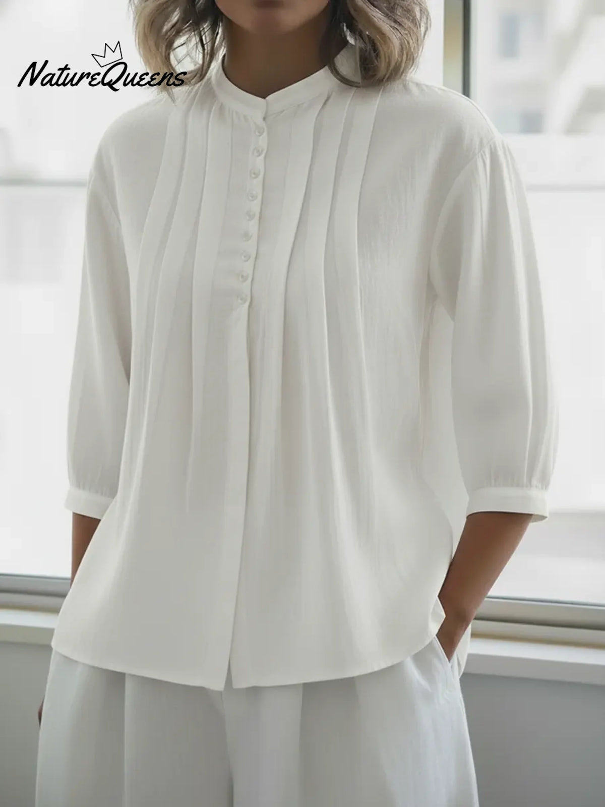 Women's Linen And Cotton Pleated Shirt