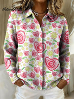 Women's Vintage Flowers Geometric Abstract Pattern Art Print Cowl Neck Sweater