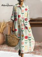 Women's Retro Floral Art Print Pleated Peter Pan Collar Casual Dress